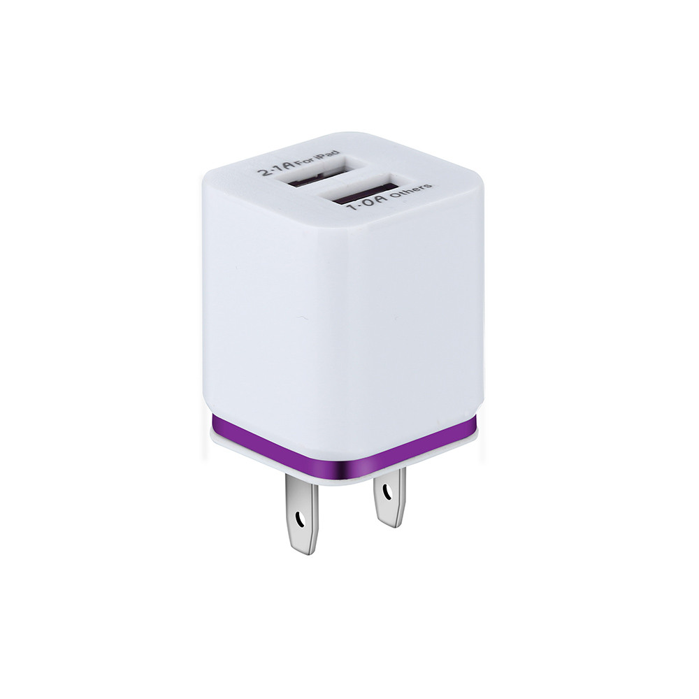 EU US Plug Dual USB Charger 5V / 2A Fast Charging USB Charger Tablet Universal Mobile Phone Wall Adapter for iPhone XS Max/1.2: Purple 