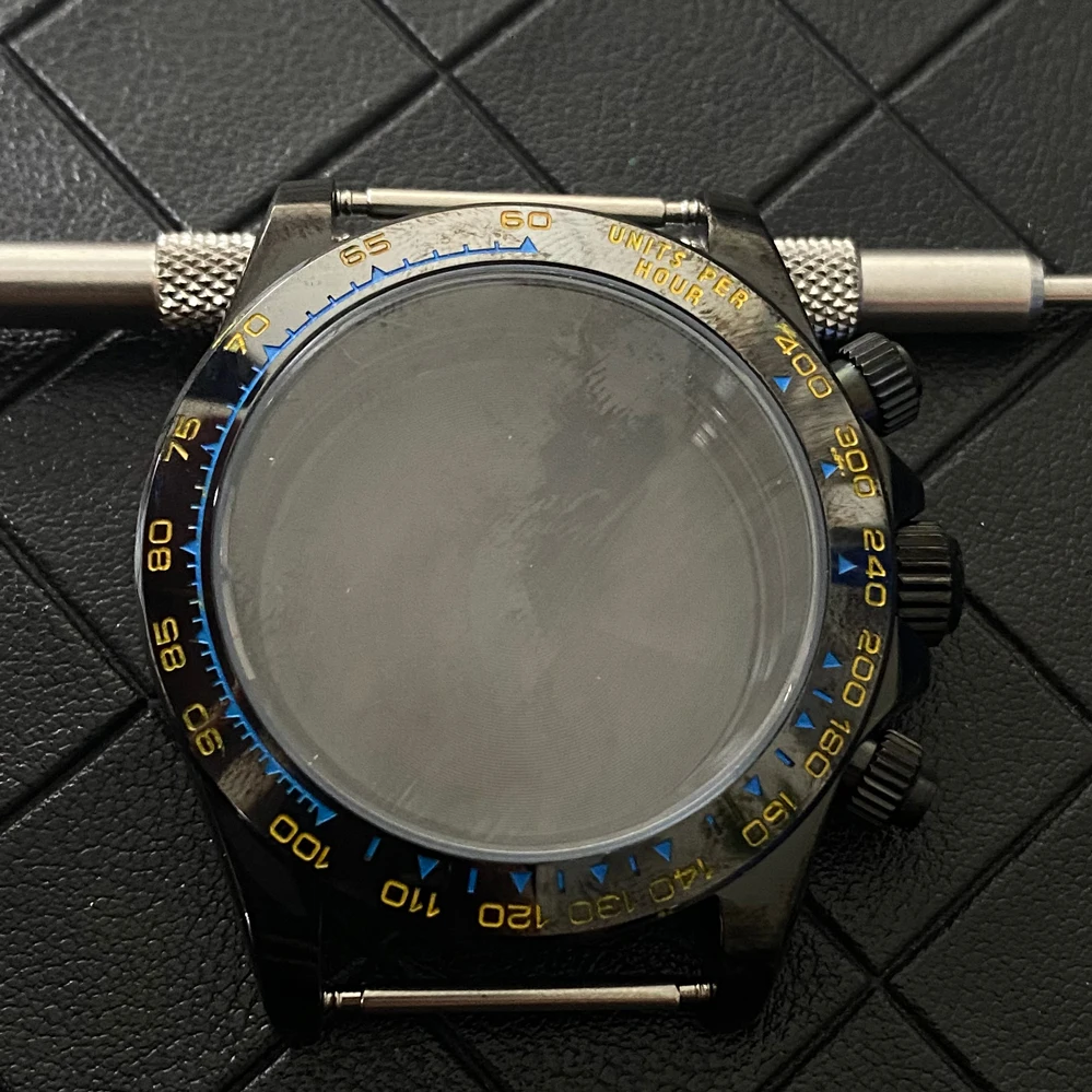 Caja de reloj VK63 modificada, caja de reloj de acero con cristal de zafiro, bisel de cerámica, accesorios de reloj para hombre para movimiento de cuarzo VK63: Salmón