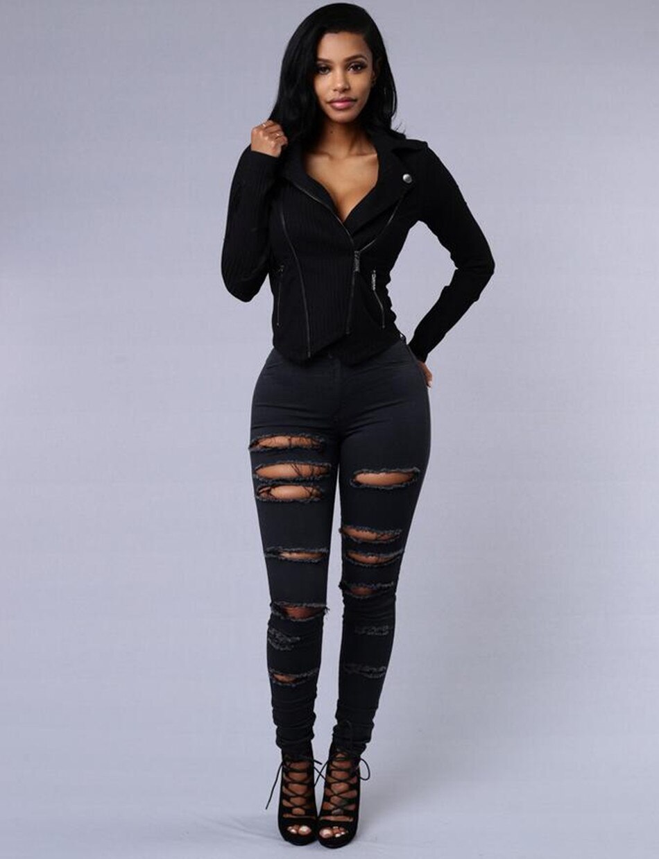 Jean noir troué genou femme best sale