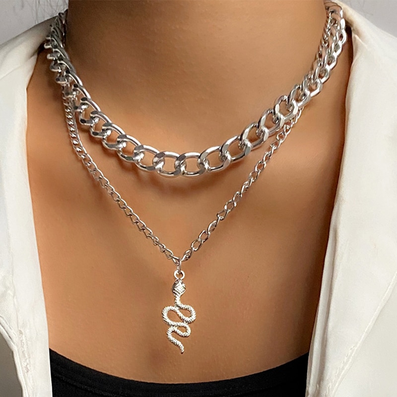 Ifmia Retro Multilayer Snake Hanger Collier Voor Vrouwen Trendy Goud Zilver Kleur Grote Dikke Ketting Kettingen Sieraden: 130IF1044-02