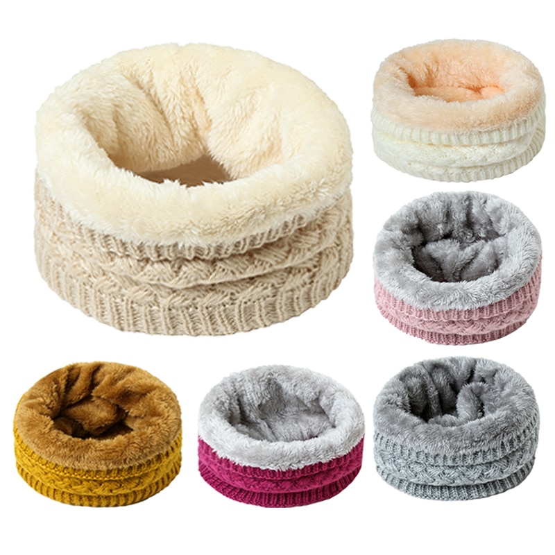 Unisex Winter Sjaal Vrouwen Warm Bont Dikke Snood Gebreide Ring Sjaals Kinderen Outdoor Solid Cashmere Beanie Bufanda