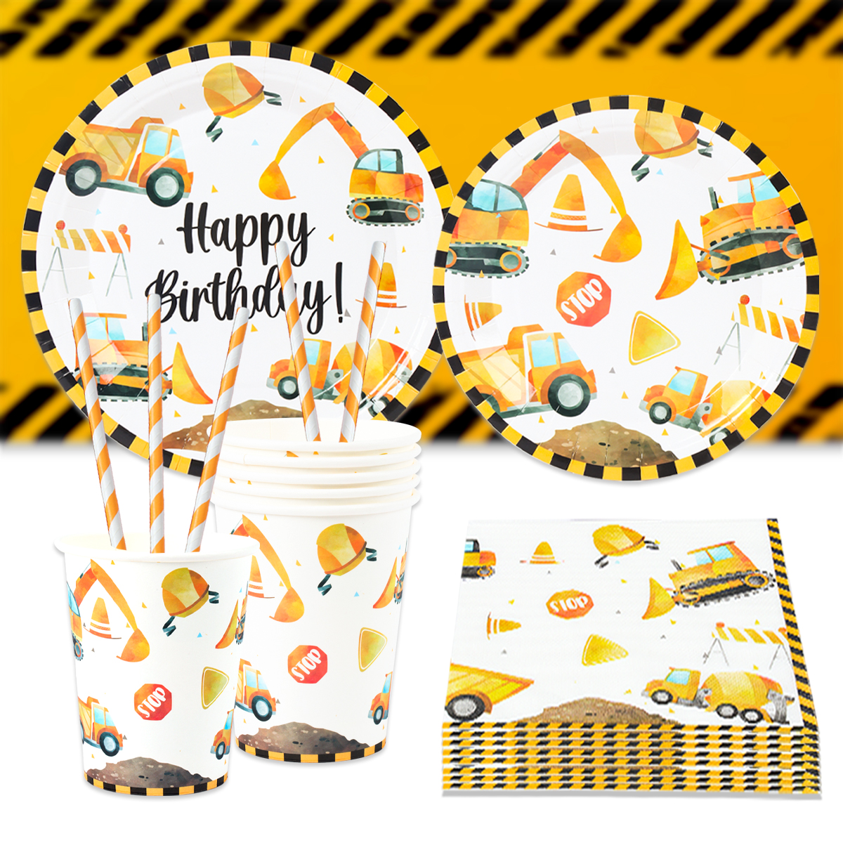 Construction Vehicle Party Disposable Tableware Birthday Party Decorations Kids Boys Engineering Truck Plate Cup Birtday Decor