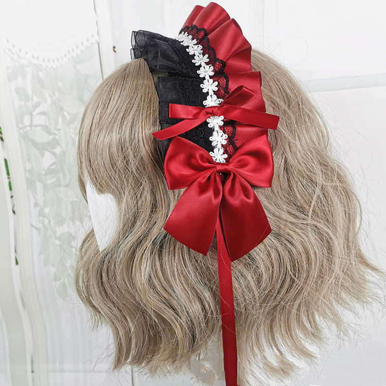 Diadema de Anime para niña, accesorio para el cabello de Lolita Maid con encaje de flores, Aro para el pelo de Cosplay, hecho a mano