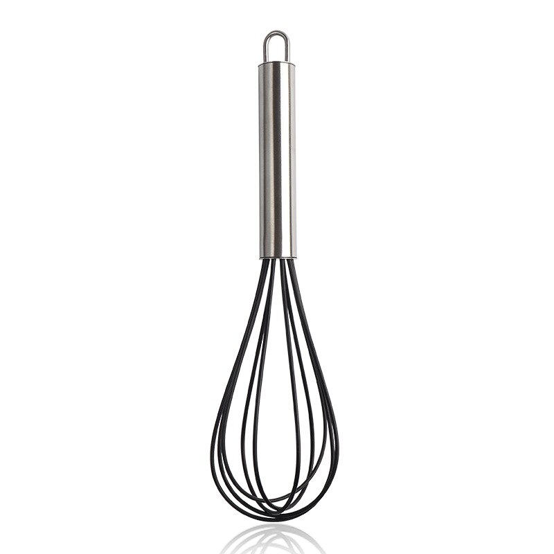 Batidor de silicona, utensilios de cocina batidor de huevos con mango de acero inoxidable para mezclar, batir y agitar Manual: Black