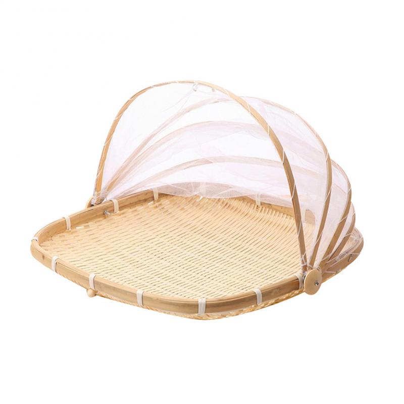 Hand-gewebte Lebensmittel Portion Zelt Korb Tablett Küche Obst Gemüse Brot Lagerung Korb Picknick Ich bin Freien Gittergewebe Netz Abdeckung Küche werkzeug: 02  Platz