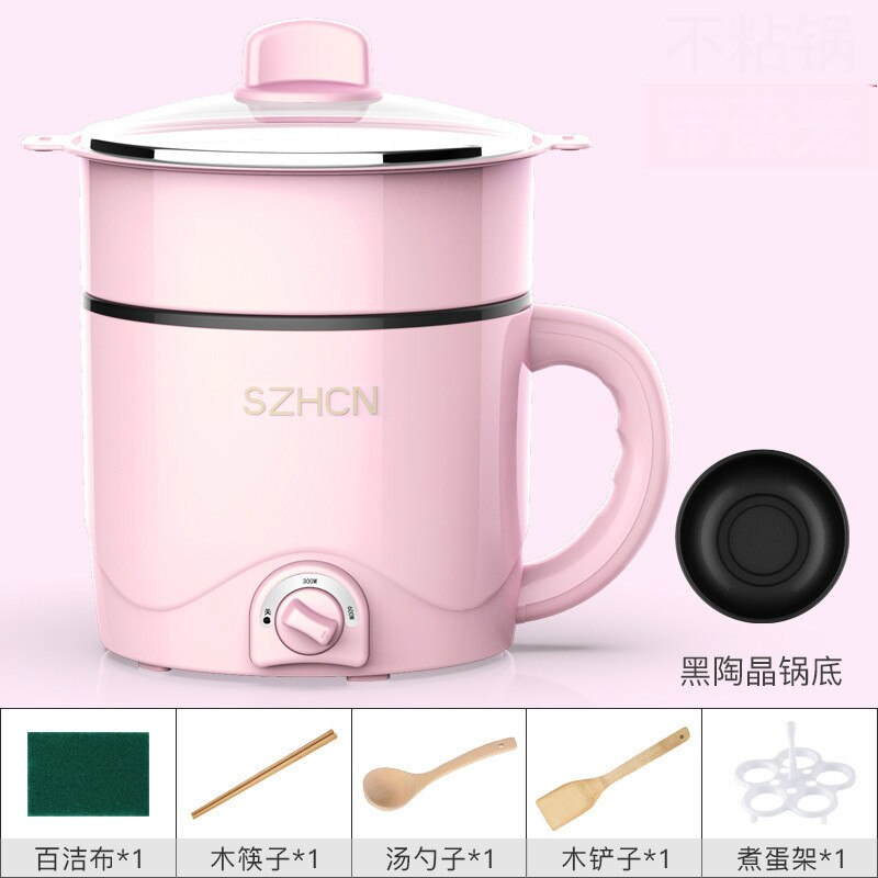 Electric cooker household multifunction student dormitory electric pot noodle cooking small electric pot 220V: Pink steamer / EU