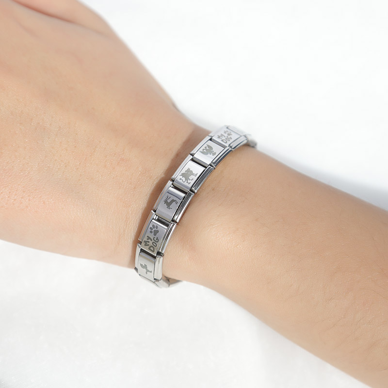 Hapiship Beliebte Einhorn Alpaka Katze Hund Fußspuren Charme Verbindet Fit 9mm Edelstahl Armband Schmuck, Der DJ197