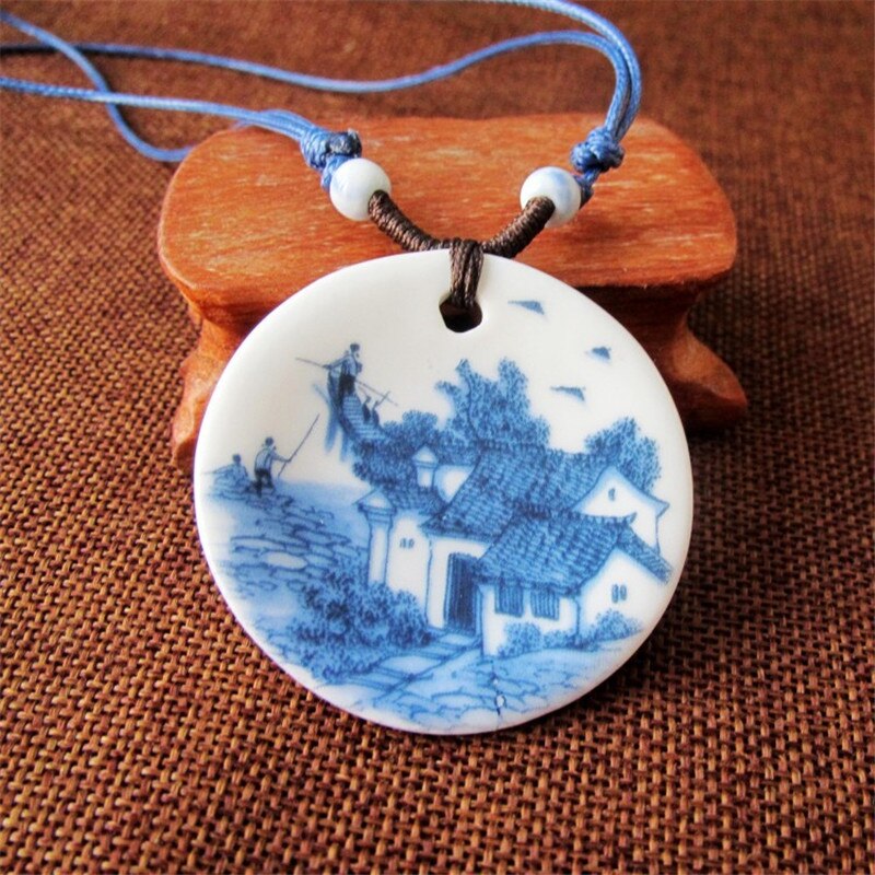 Blue And White Porcelain Ceramic Necklace Ceramic Beads Neckalce artware Antique Necklaces &amp; Pendants For women: 11