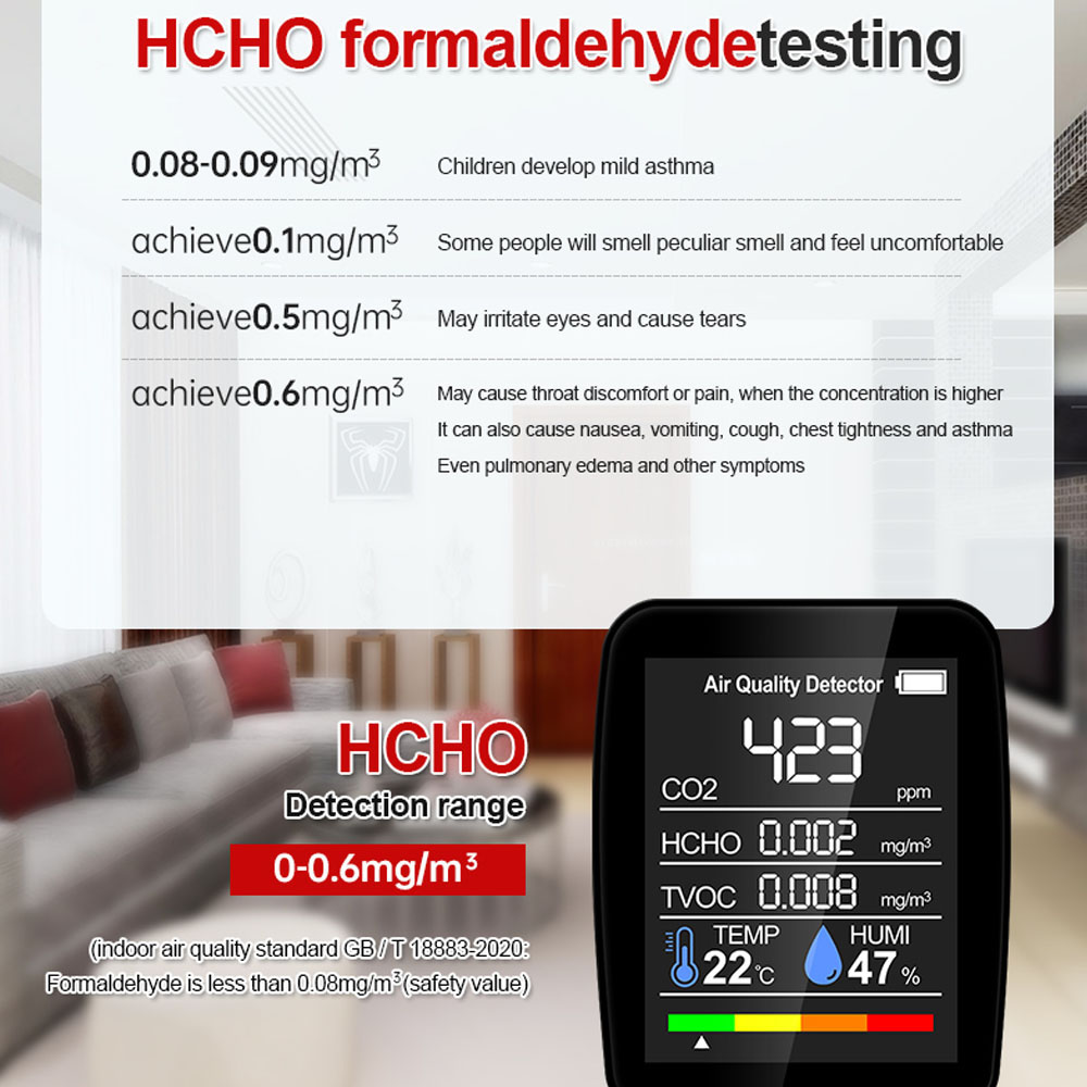 Luchtkwaliteit Detector CO2 Meter Met Kooldioxide Tvoc Formaldehyde Waarde Elektriciteit Hoeveelheid Temperatuur Vochtigheid Display