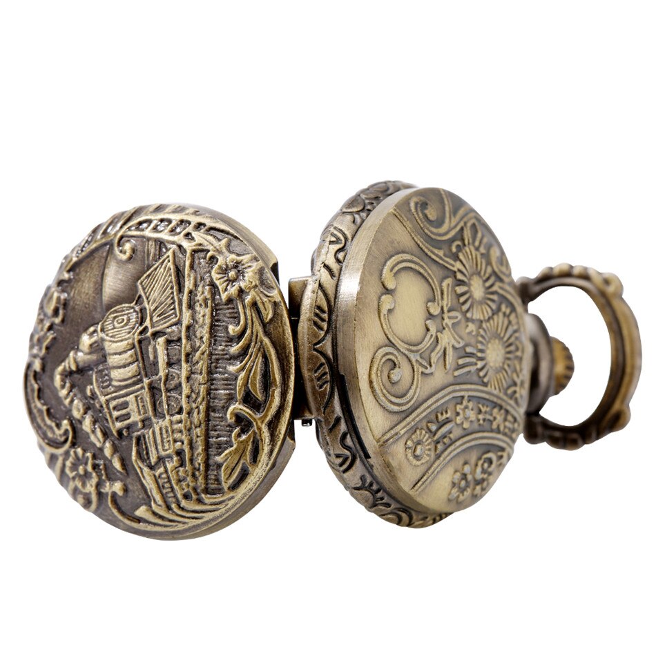 Small Dial Vintage Train Locomotive Pattern Quartz Necklace Pendant Pocket Watch Training Watch