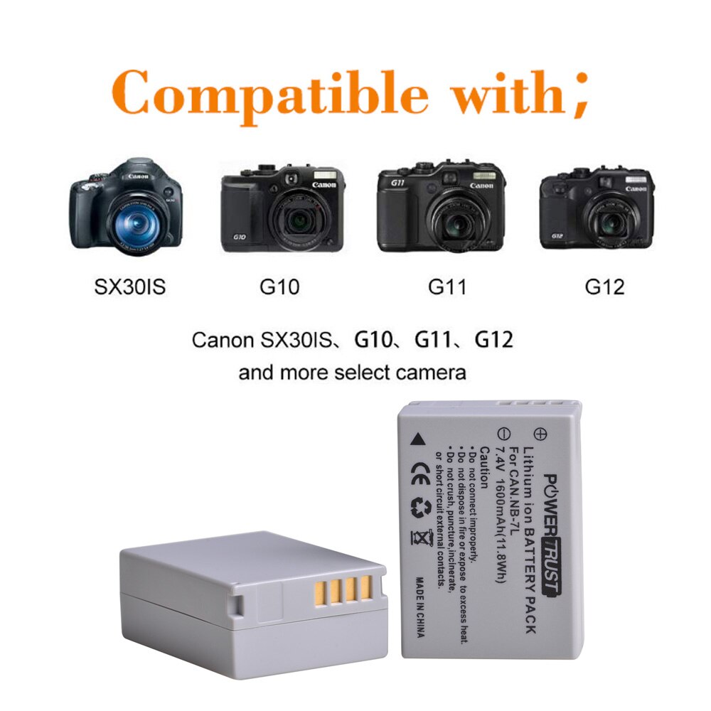 NB-7L NB7L 1600mAh batterie Rechargeable et LED chargeur USB pour Canon PowerShot G10 G11 G12 SX30 est appareil photo numérique