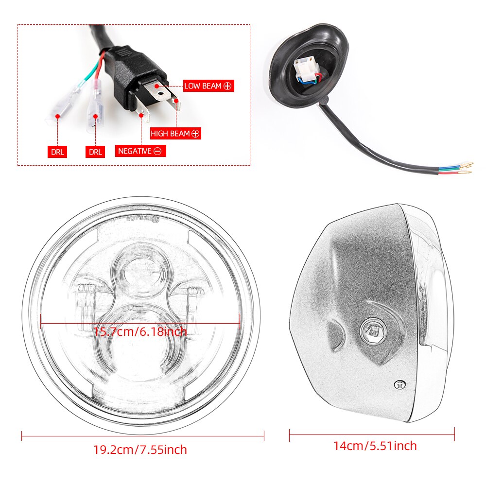 7.5 "moto phare LED feux de croisement feux diurnes DRL 12V pour Harley FLD Touring Softail Chopper Bobber