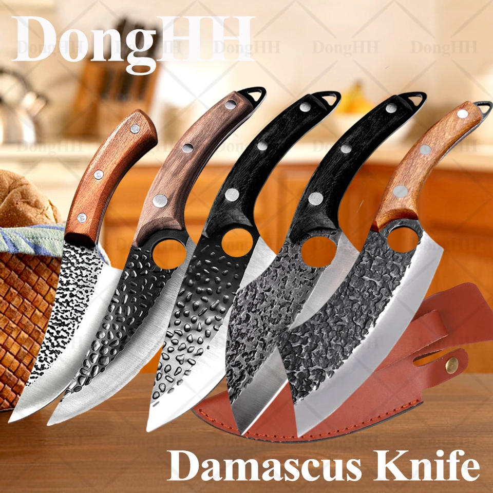 Damast Edelstahl Küchenmesser Mit Mantel Professionelle Handgemachte Fleisch Cleaver Geschmiedet Boning Messer Kochen Werkzeuge