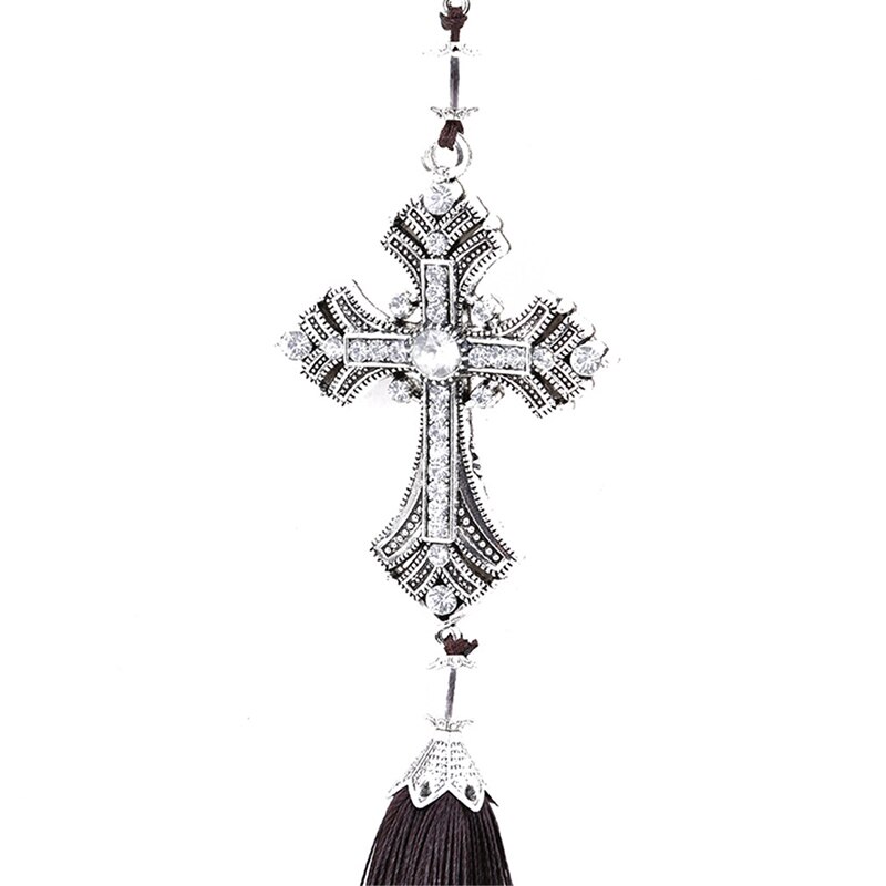 Pendentif de voiture en diamant en métal et cristal, croix de jésus, chrétien, rétroviseur, accessoires de style, décoration automobile