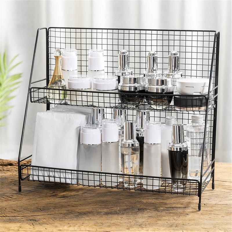 Home Double Layers Rack Metal Kitchen Bedroom Desk Organizer Seasoning Jar Student Dormitory Storage Shelf