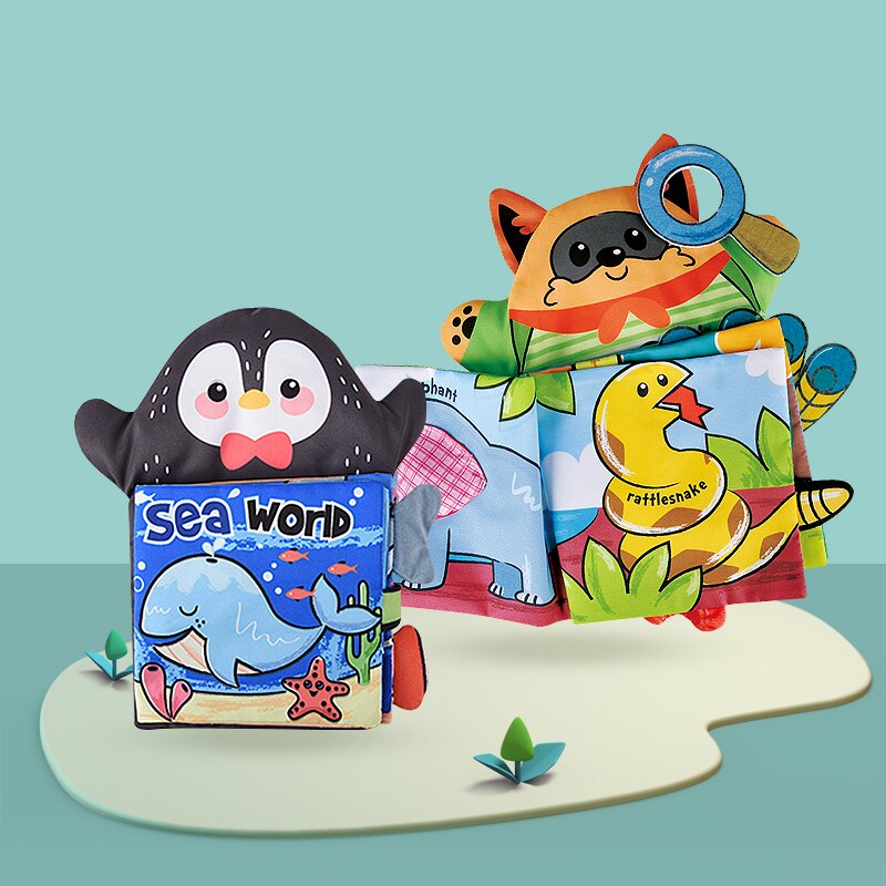 Marionnettes à main pour enfants, jouets pour bébés de 0 à 12 mois, marionnettes à main en peluche, jouets en peluche pour tout-petits, livre en tissu doux pour nouveau-nés: Chat et pingouin