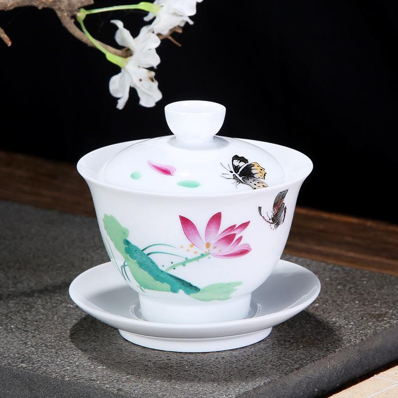 Chinese Tradition Gai Wan Tea Set Bone China Tea Sets Gaiwan Tea Porcelain Pot Set For Travel Ceramic Beautiful And Easy Kettle: 14