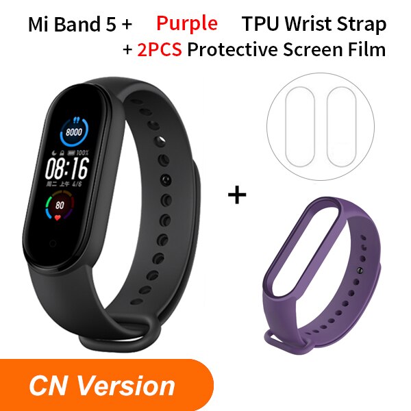 Xiaomi Mi Band 5 Smart Bracelet 1.1Inch AMOLED Screen Fitness Tracker Heart Rate Monitor Smart band 4 Color miband 5: NO NFC Purple Strap