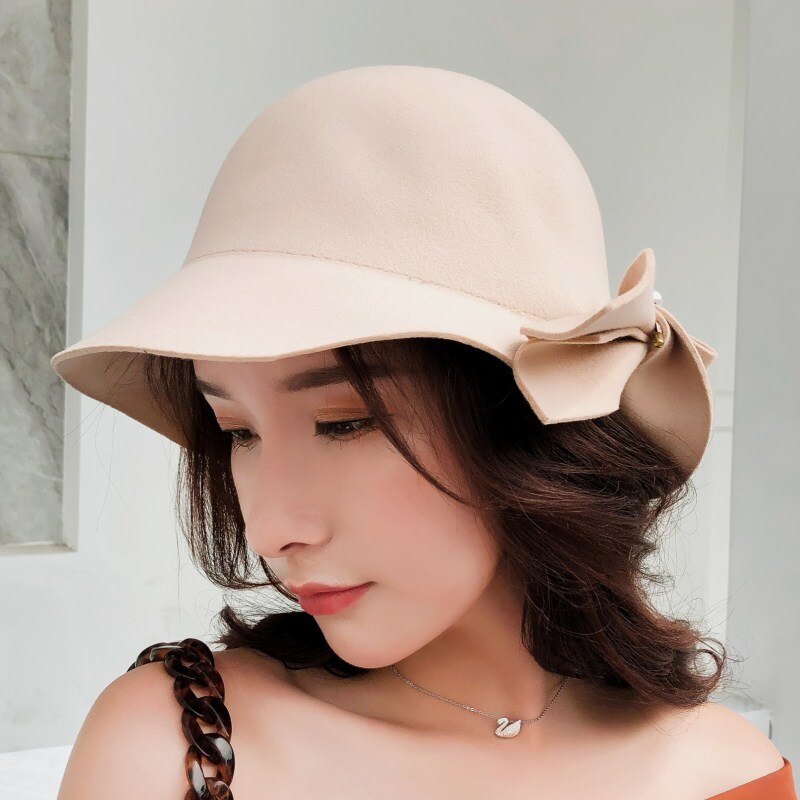 Ullpärlor filthatt kvinnor svart pillbox hattar svarta damer vintage cocktail bröllop derby fedora chapeau femme: Kaki