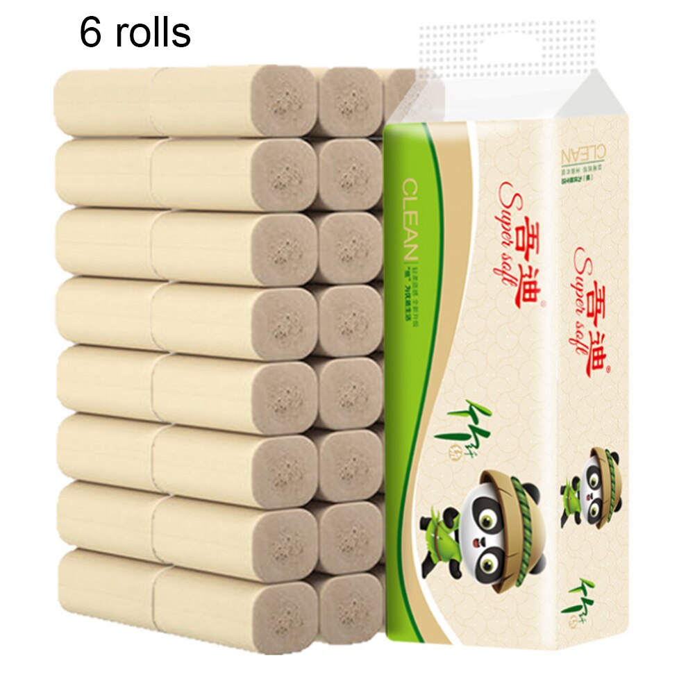 Toallas de papel recicladas de fibra de bambú, paquete de 6 rollos de papel de 4 capas