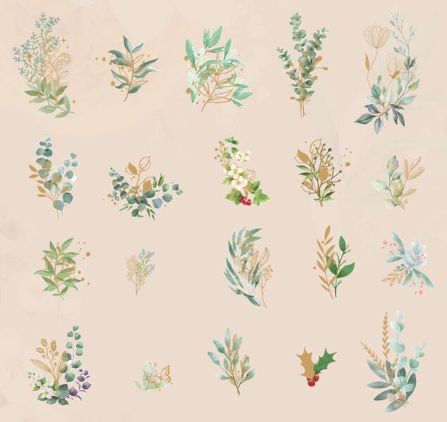 DIY 40 pcs Golden Outline Spring Flowers Art Life Home Journal Decorative Stickers: 004