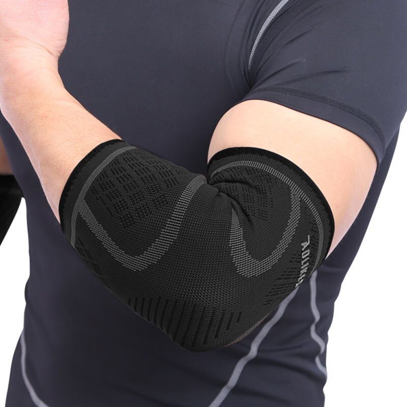 AOLIKES 1PCS Breathable Elbow Support Basketball Football Sports Safety Volleyball Elbow Pad Elastic Elbow Supporter: Black wigh Grey / M