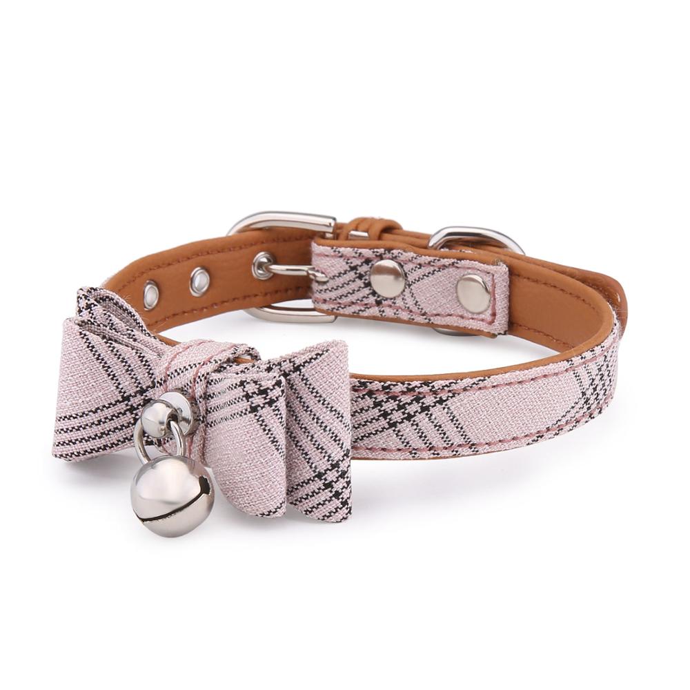 Collar de pu para mascotas, pajarita para perro, collar con campana para gato, rayas, estilo de caballero, 4 colores, collar ajustable para mascotas, producto: Rosa