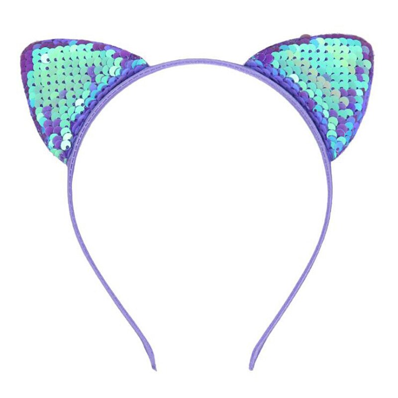 Paillettes réversibles oreilles de chat bandeau brillant chat oreille cheveux cerceaux mignon Bling bandeau cheveux accessoires pour femmes filles quotidien andParty