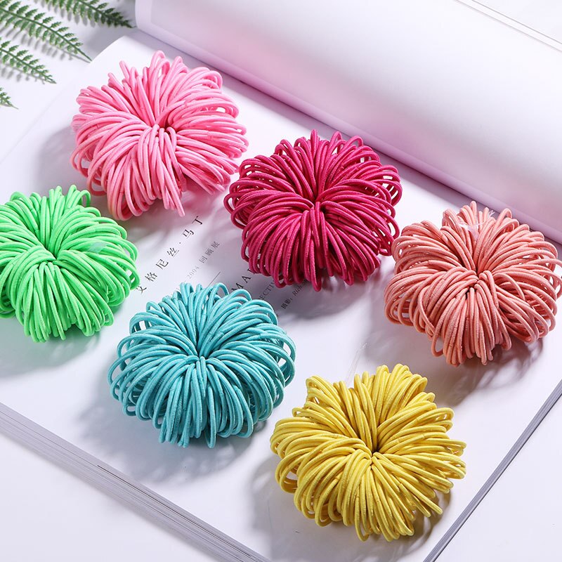 100Pcs/Lot 3CM Women Girls Hair Rubber Bands Elastic Scrunchie Basic Gum For Children Colorful Hair Accessories Cute Hair Ring
