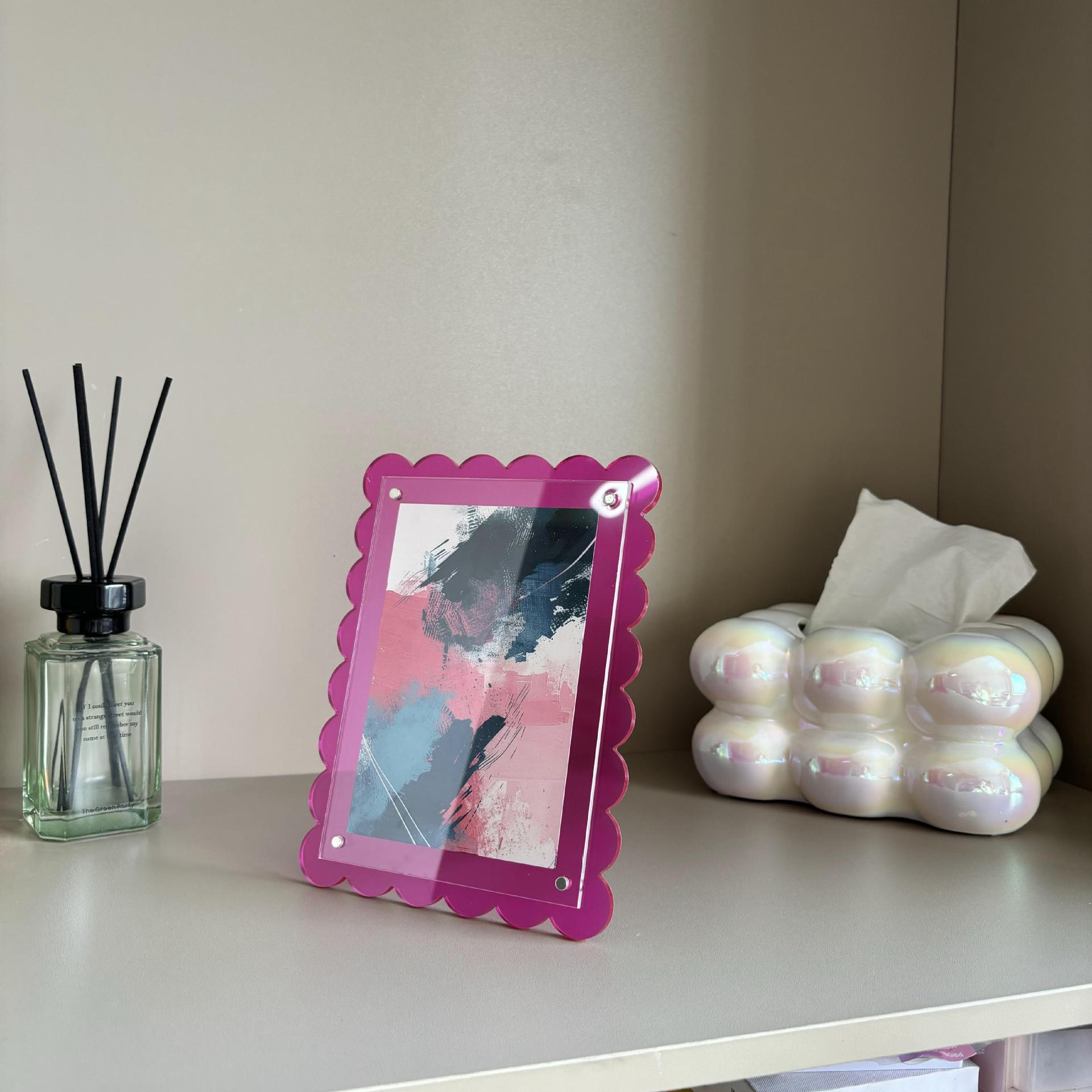 Marco de acrílico festoneado para decoración de escritorio, marco de fotos moderno de color neón magnético para mesa, hogar y oficina: 8 pulgadas / Morado