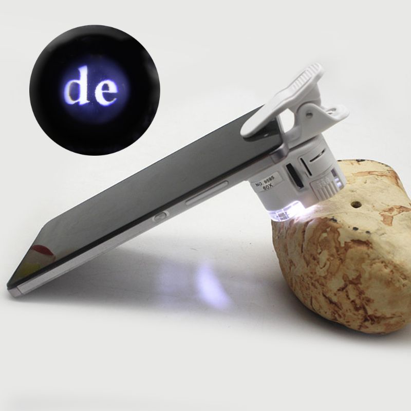 60X Universal Phone Digital Microscope LED Magnifier Jewelry Loupe Lens Zoom Mobile Phone Camera Clip Optical Instrument