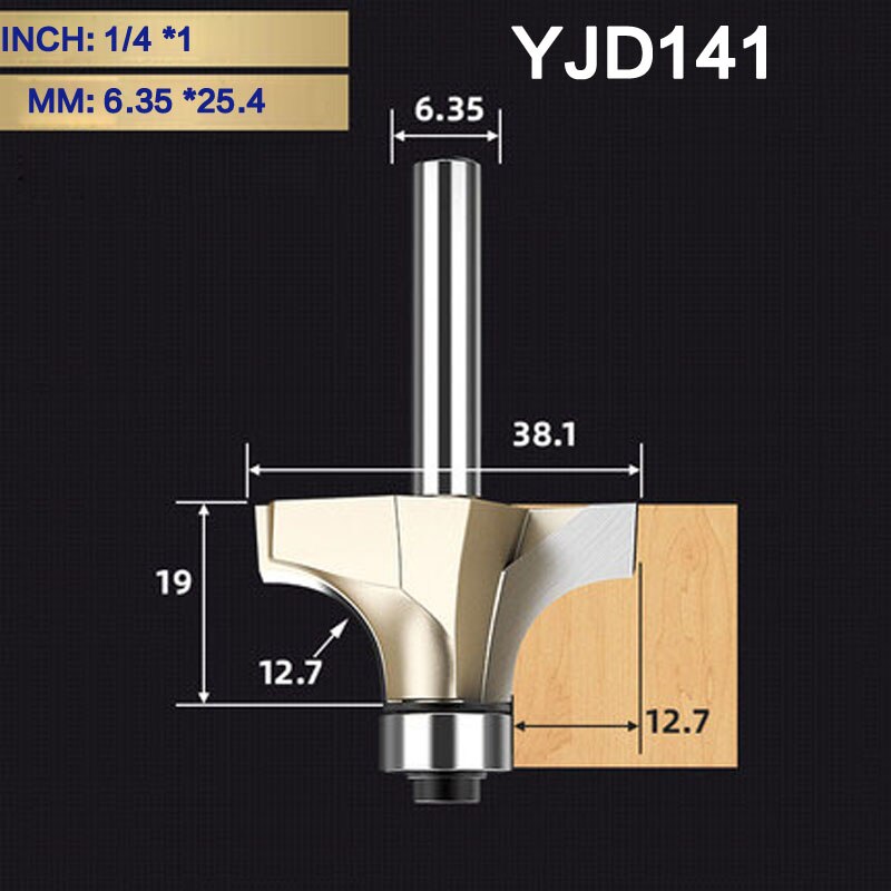 Tideway 1/4" 6.35mm Corner Over Round Bit for Wood Woodworking Tool 2 flute Endmill with Bearing Milling Cutter: YJD141