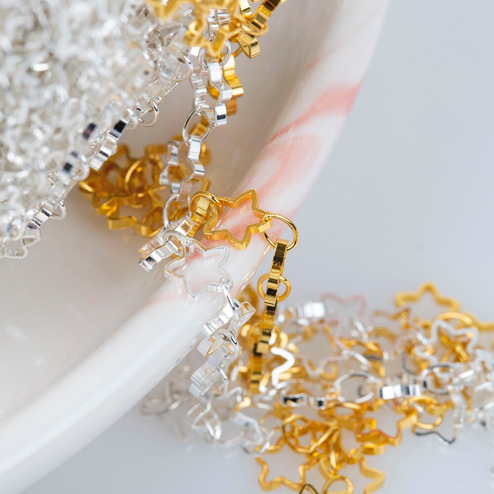 1Meter Halskette Herz Stern Kette Silber KC Gold Kupfer Verknüpfung Ketten Armbinde für Schmuck, sterben DIY Handgemachten Handwerk