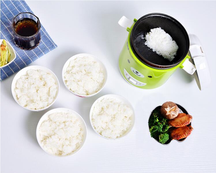 3 Cups Cute Multi-function Electric Mini Rice Cooker 220V For House Food Steamer Student Dormitory Electric Lunch Box Green