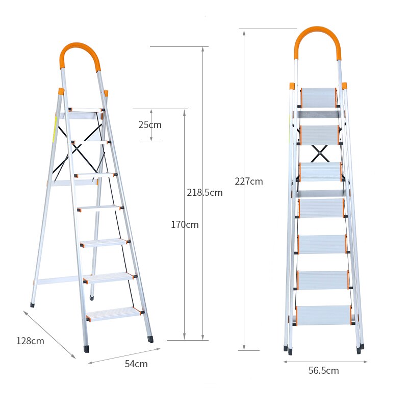Aluminum Alloy Household Ladder Thickened Step Ladder Folding Escalator Stairs Stainless Steel Herringbone Stepladder DG003A: Gold