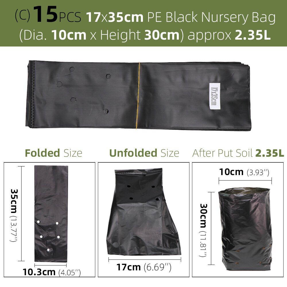 Sacs de pépinière en plastique PE, sacs de culture de plantes, Pots de semis avec trous respirants pour Fruits, légumes, fleurs, fournitures de jardin: C-15PCS