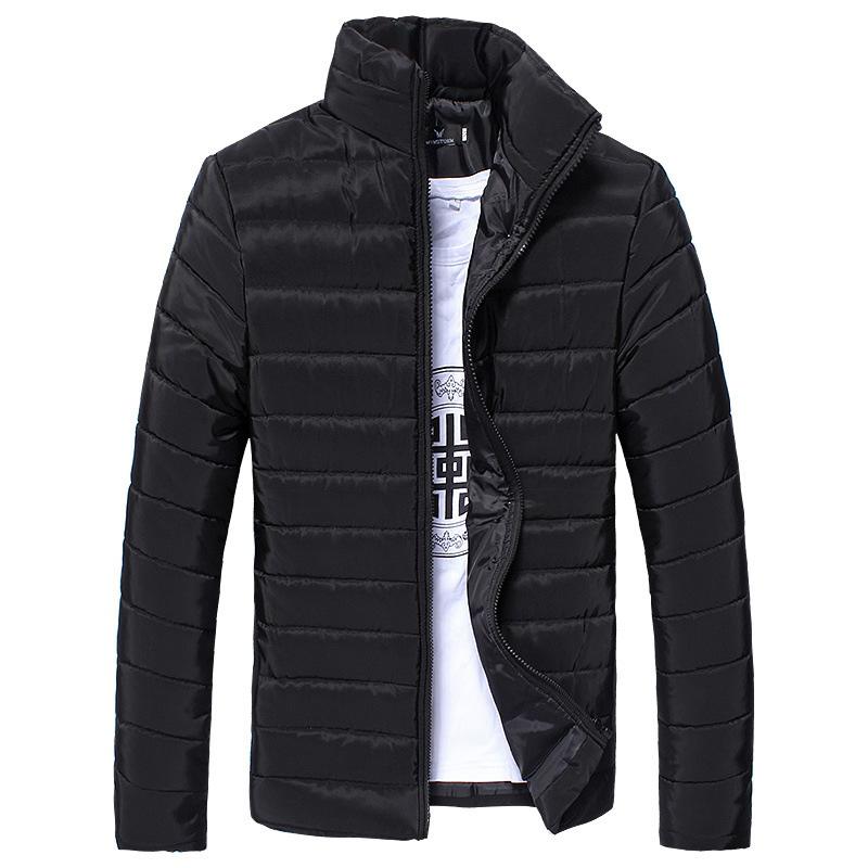 Zacoo heren winter dons gewatteerde katoenen jas staande kraag rits bovenkleding jas warme blouse: Zwart / Xxl