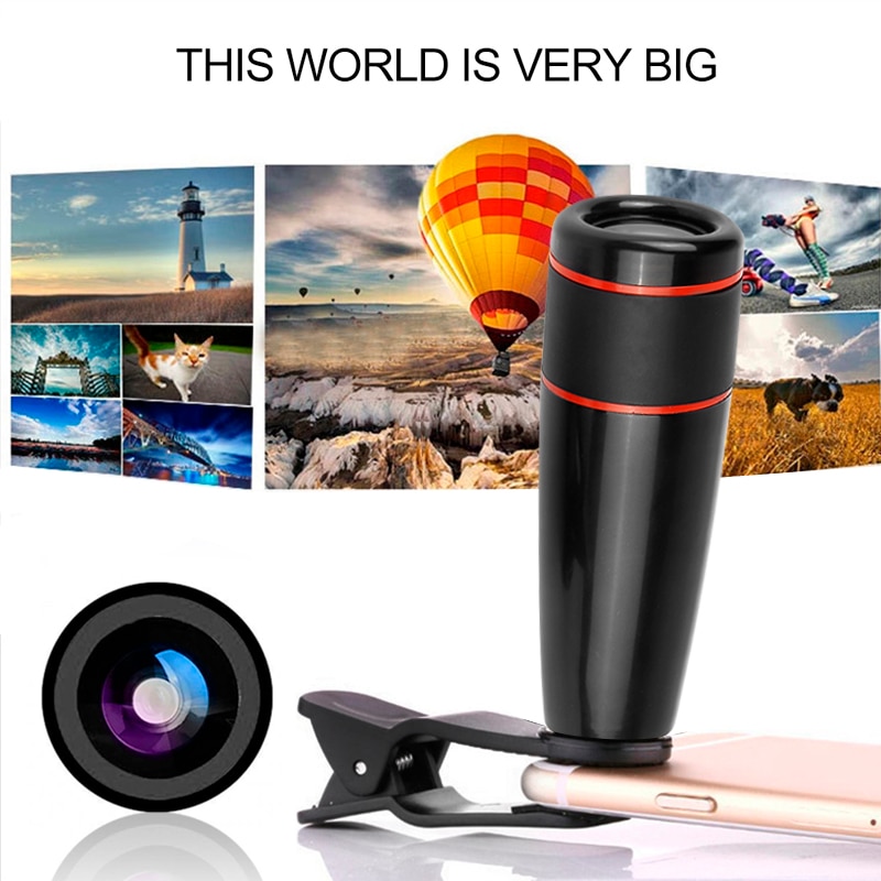 Phone Lens Fisheye 12x Zoom Optical Wide Angle Macro Lens HD Phone Camera Lens For IPhone 8 7 6S Plus Xiaomi