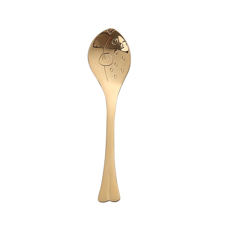 1Pcs 304 Stainless Steel Nice Dinner Spoon Rose Gold/Gold/Silver Fish Coffee Dessert Spoons Tableware: Puffer gold