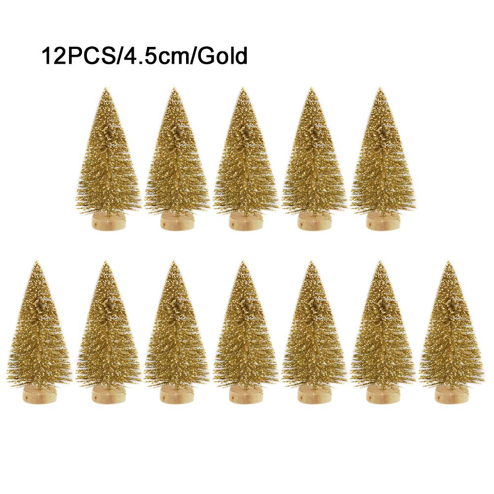 12pcs Decorated Small Christmas Tree Cedar Pine On Sisal Silk Blue-green Gold Silver And Red Mini Christmas Tree Ornaments: F