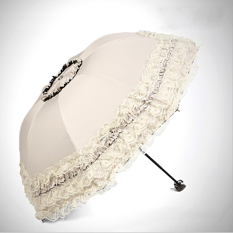 Lace Women Rain Umbrella Sun Paraguas mujer Black Parasol Folding Princess guarda chuva invertido UV Protection Decoration