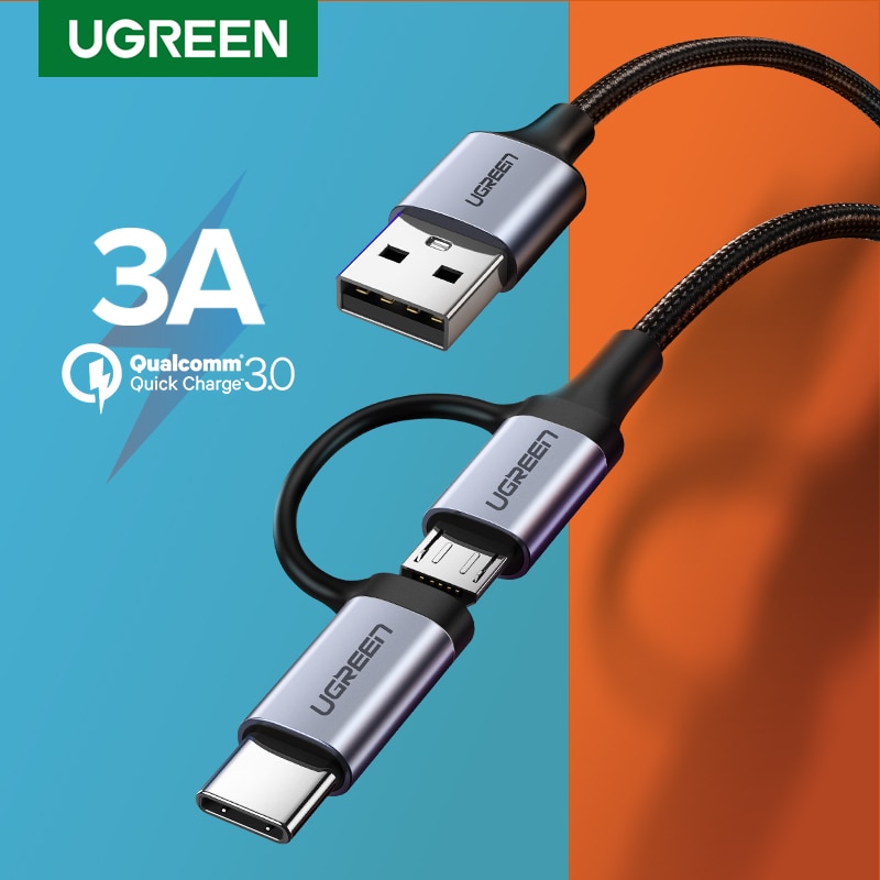 Ugreen USB Tipo di Cavo C per Samsung galassia S10 S9 2 in 1 Veloce micro Cavo di Ricarica USB Cavo Dati moble Del Telefono USB del Caricatore del Cavo