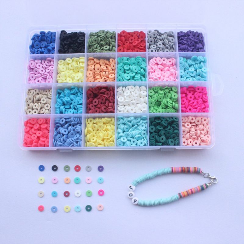 4800Pcs 24 Colors 6mm Flat Round Polymer Clay Disc Loose Spacer Bead DIY Jewelry F3MD