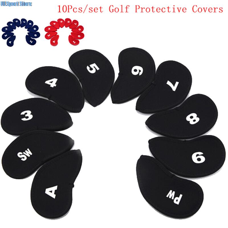 10 stk / sæt golf jern hoveddæksler jern putter beskyttende sort vindue golfklub jern hoved beskytter golf tilbehør