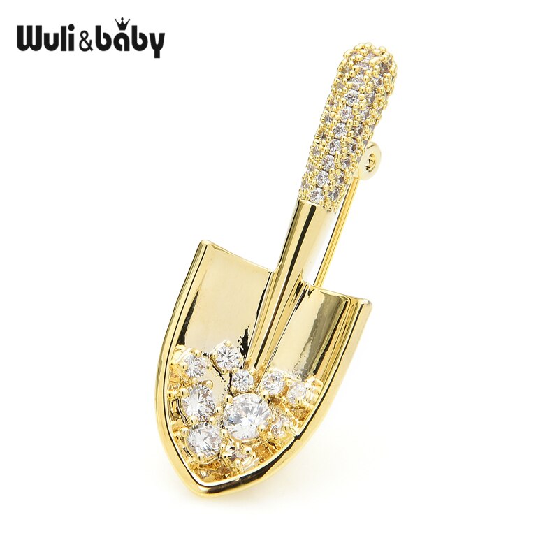 Wuli&baby Cubic Zircon Spade Brooches Women Men Exquisite Shovel Garden Tool Casual Office Brooch Pins