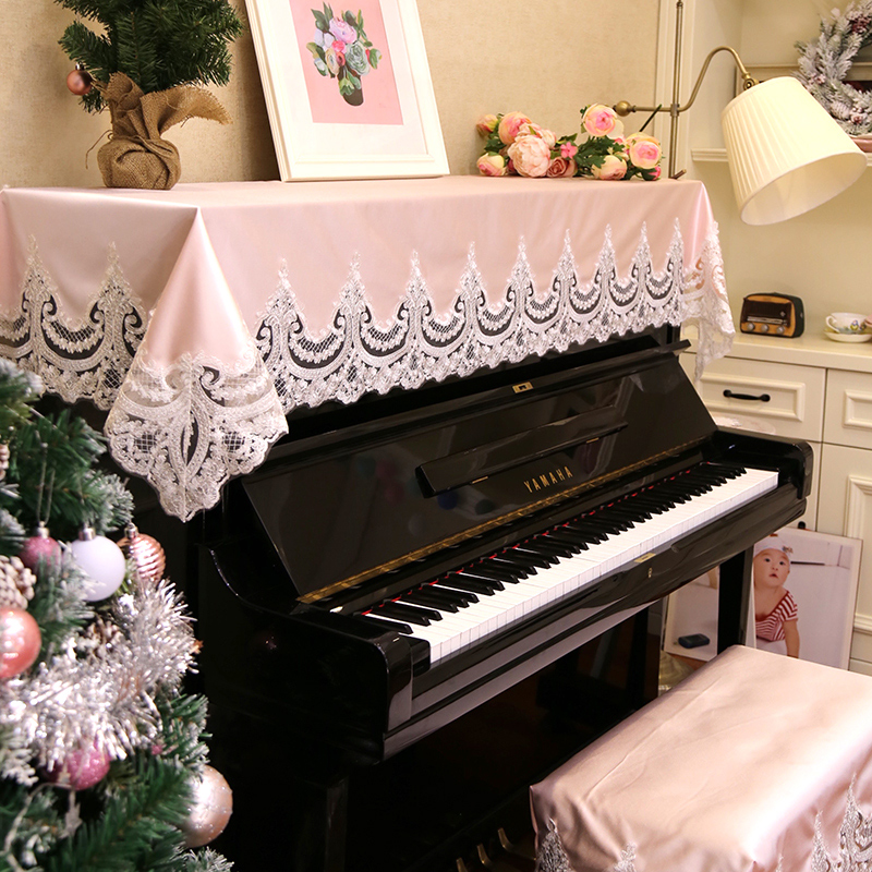 Piano Cover Lace Embroidered Cover Towel Piano Dust Cover Cloth Cover Double Single Music Stool Set: Pink / 38x58 cm