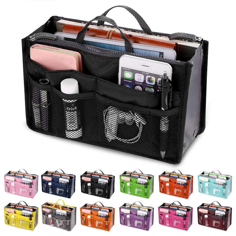 Bolsa organizadora de nailon para mujer, bolso organizador de viaje con forro grande, bolsa de cosméticos para maquillaje, bolso de mano barato para mujer