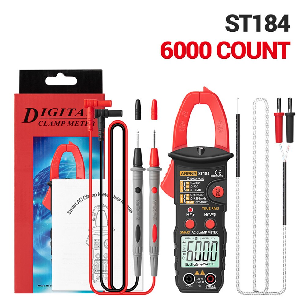 Aneng ST184 Digitale Multimeter Stroomtang True Rms 6000 Telt Professionele Meten Testers Ac/Dc Spanning Ac Ohm: Red