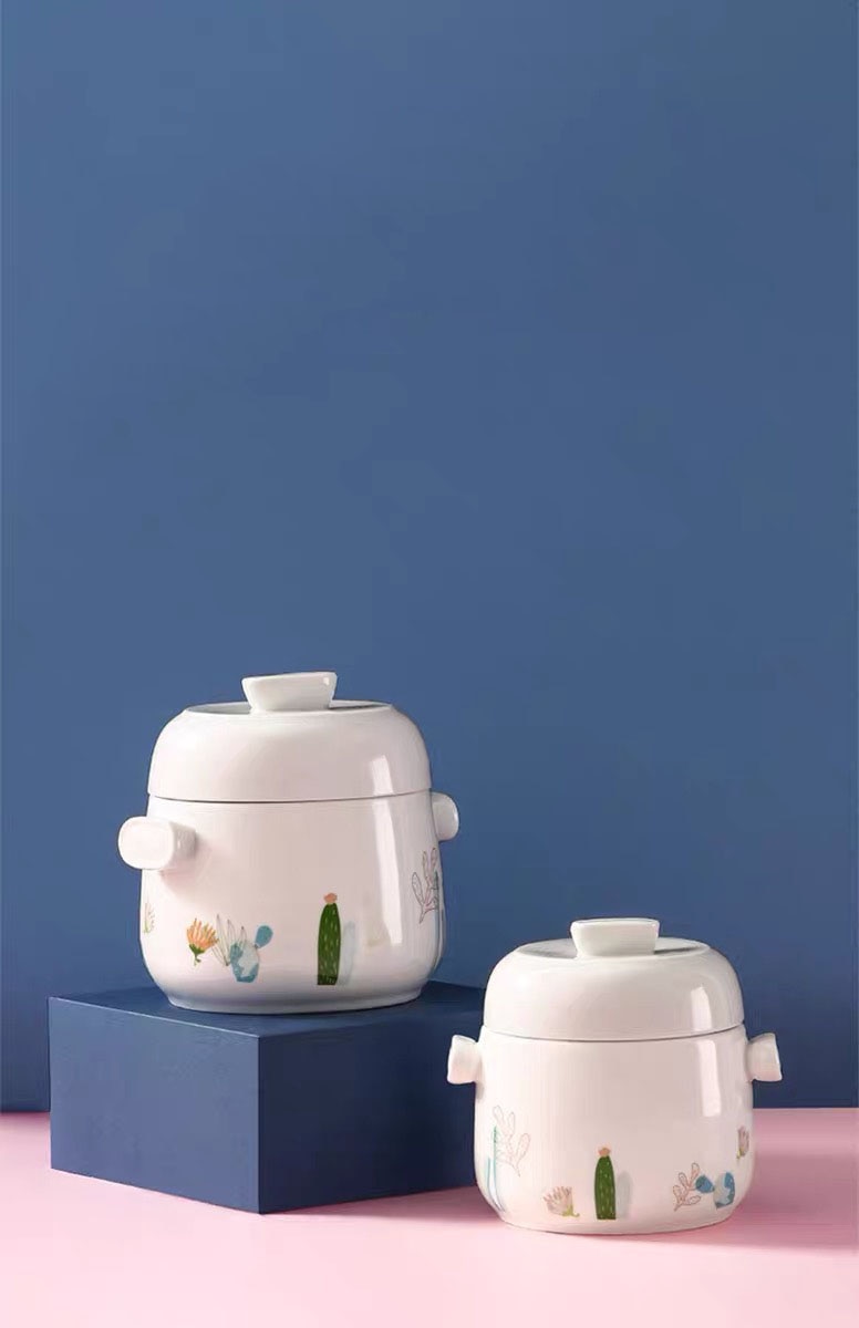 Ceramic Bird's Nest Porriage Egg Stew Pot With Spoon Stew In Water Jar One People Use 460/600ml Soup Pot Double Ear