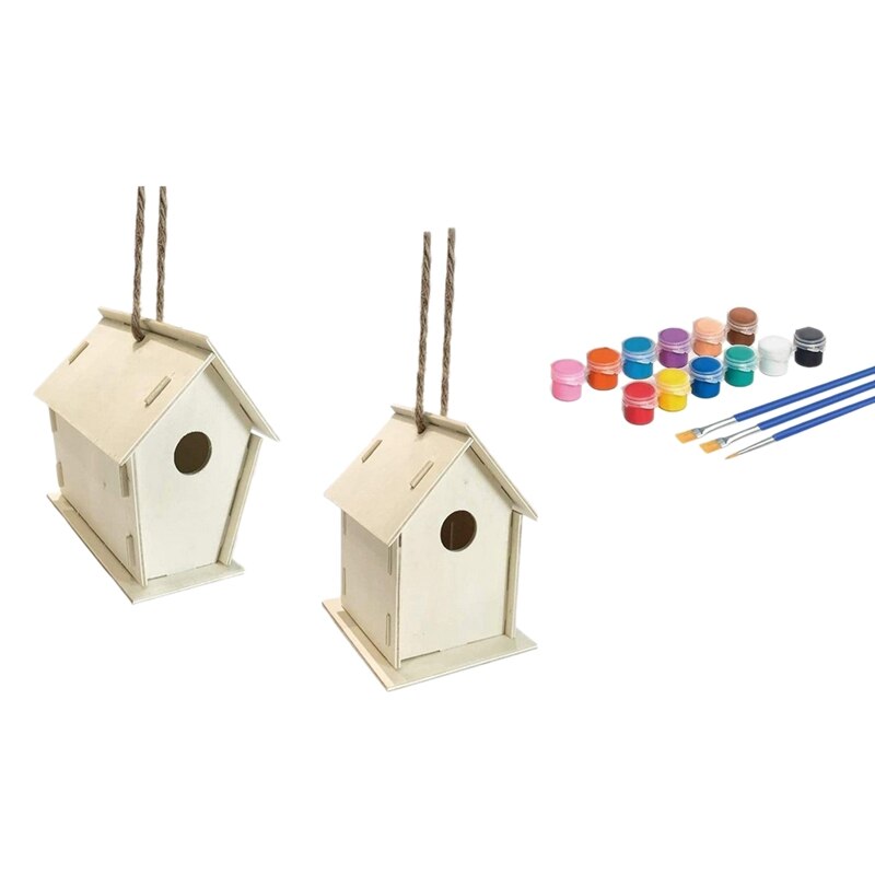 34 Pcs DIY Bird House Kit-Build and Paint Birdhouse Unfinished Paintable Bird House for Kids to Build Wooden Arts: Default Title